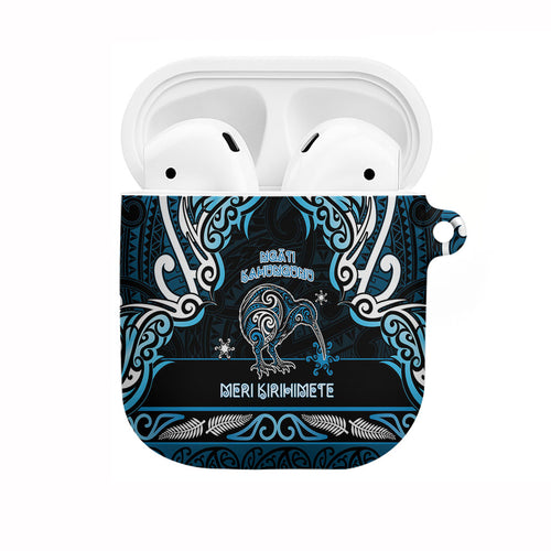 Ngati Kahungunu Aotearoa Meri Kirihimete AirPods Case Maori Kiwi Bird Silver Fern Koru Pattern