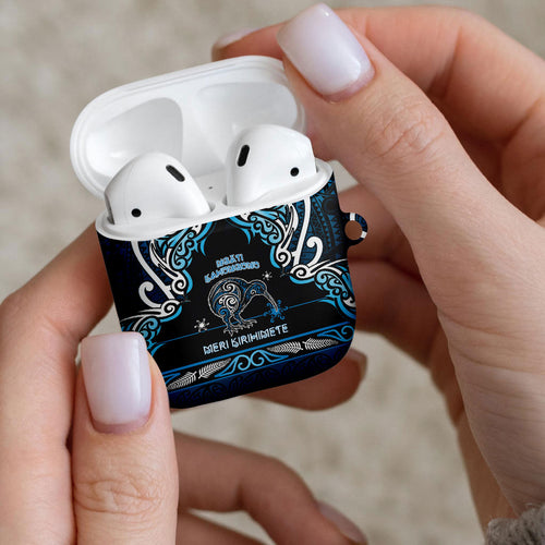 Ngati Kahungunu Aotearoa Meri Kirihimete AirPods Case Maori Kiwi Bird Silver Fern Koru Pattern