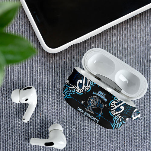 Ngati Kahungunu Aotearoa Meri Kirihimete AirPods Case Maori Kiwi Bird Silver Fern Koru Pattern
