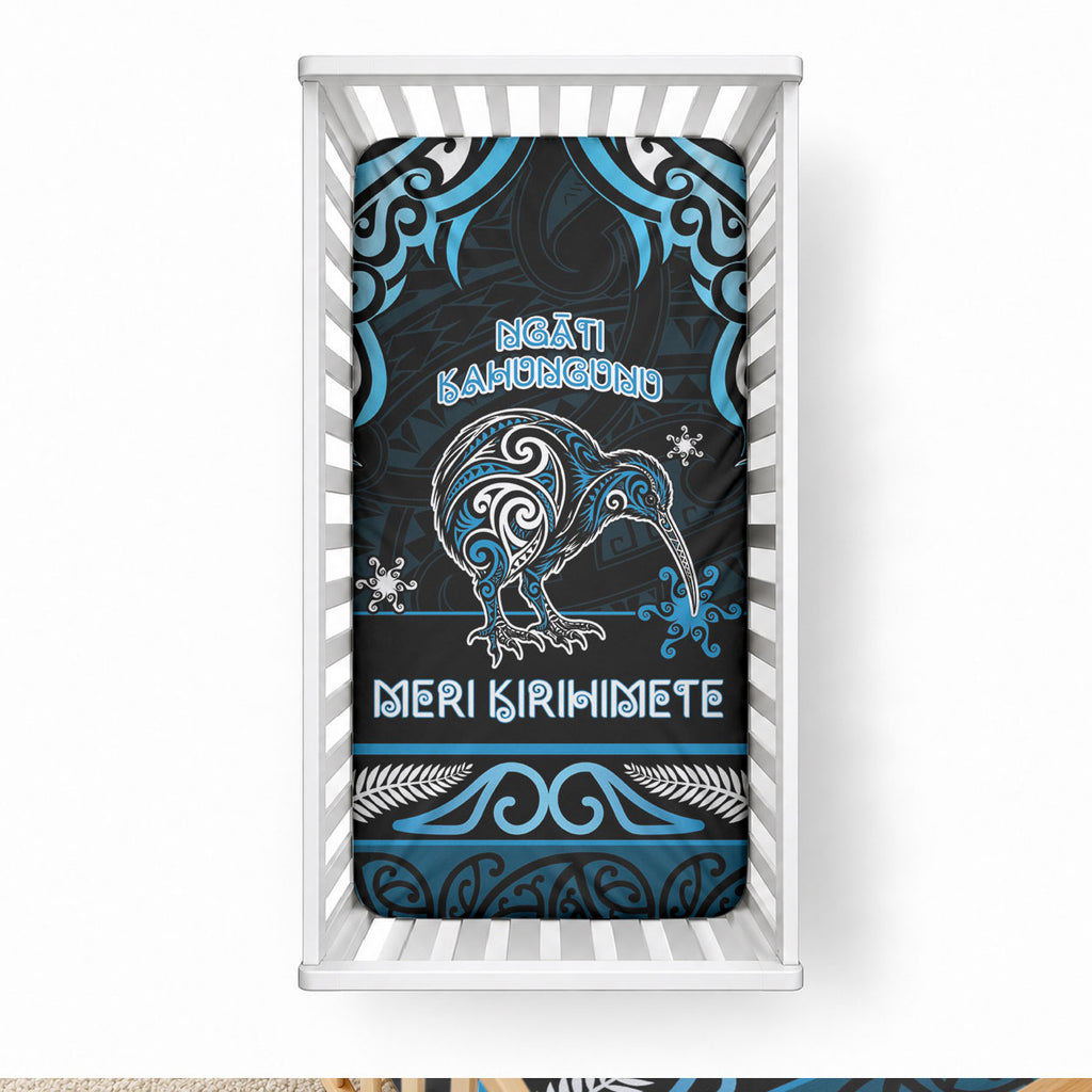 Ngati Kahungunu Aotearoa Meri Kirihimete Baby Bed Cover Maori Kiwi Bird Silver Fern Koru Pattern