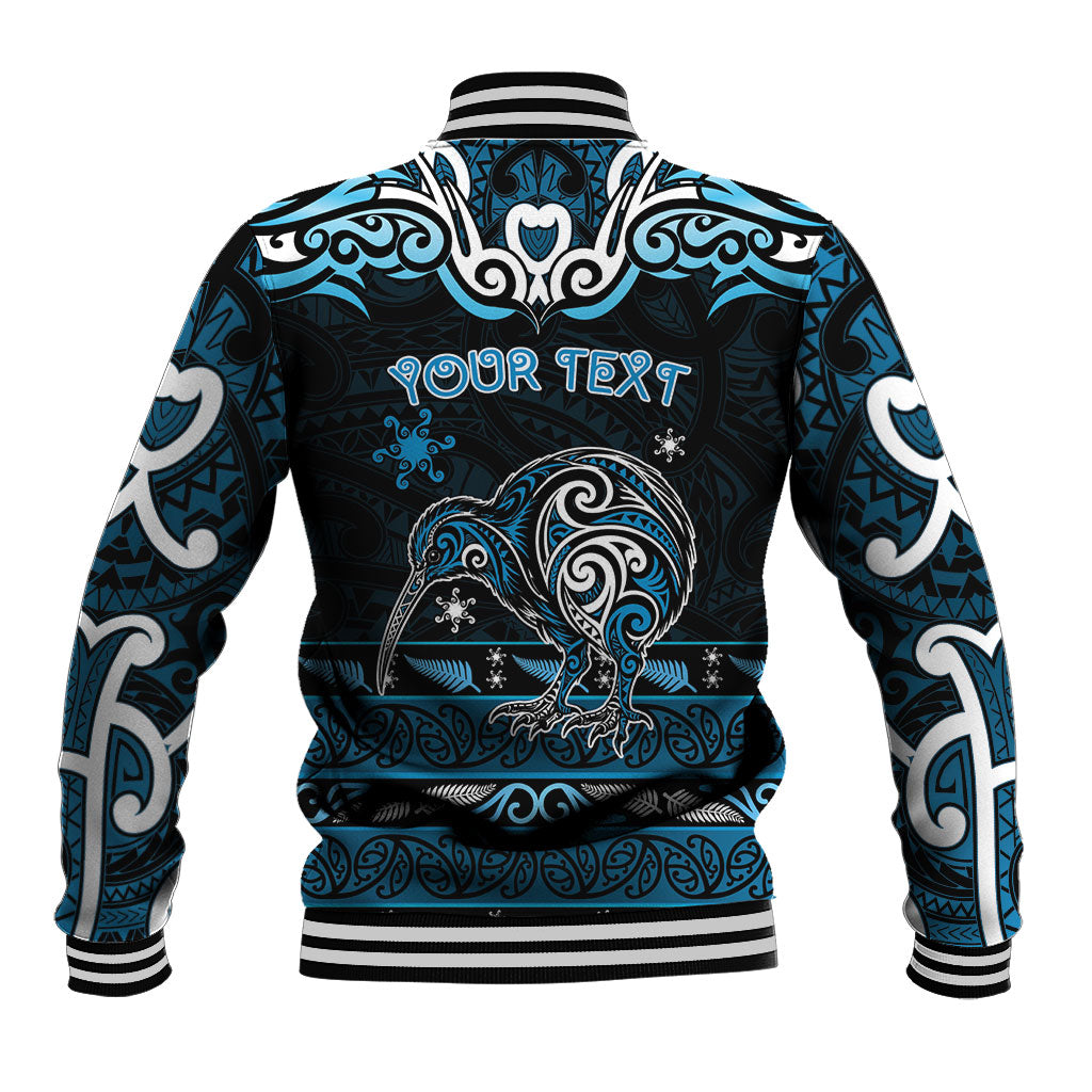 Personalised Ngati Kahungunu Aotearoa Meri Kirihimete Baseball Jacket Maori Kiwi Bird Silver Fern Koru Pattern