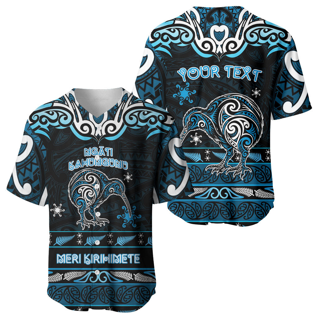 Personalised Ngati Kahungunu Aotearoa Meri Kirihimete Baseball Jersey Maori Kiwi Bird Silver Fern Koru Pattern