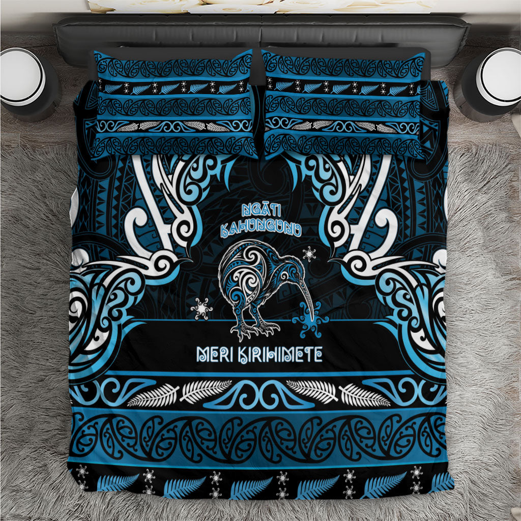 Ngati Kahungunu Aotearoa Meri Kirihimete Bedding Set Maori Kiwi Bird Silver Fern Koru Pattern