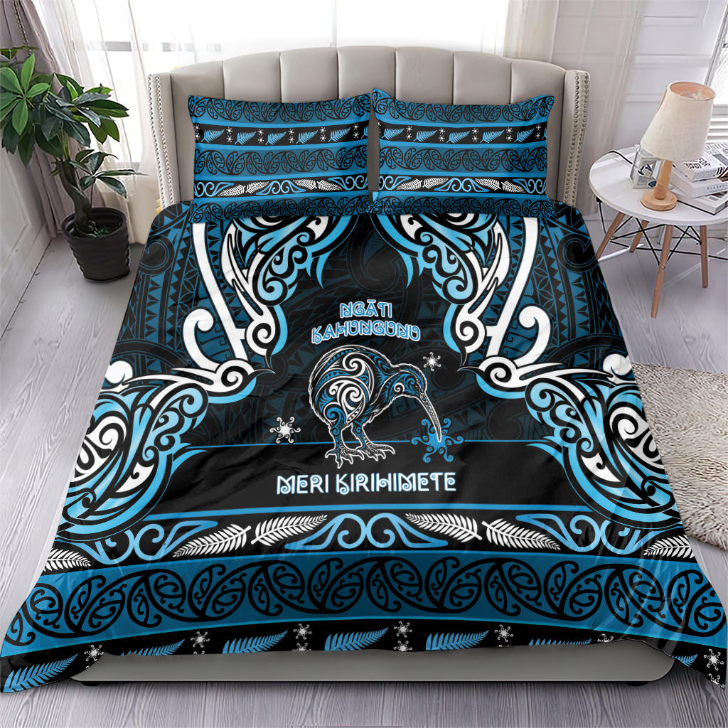 Ngati Kahungunu Aotearoa Meri Kirihimete Bedding Set Maori Kiwi Bird Silver Fern Koru Pattern