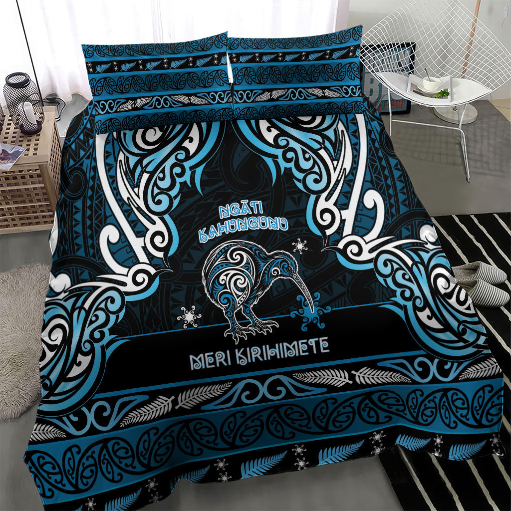 Ngati Kahungunu Aotearoa Meri Kirihimete Bedding Set Maori Kiwi Bird Silver Fern Koru Pattern