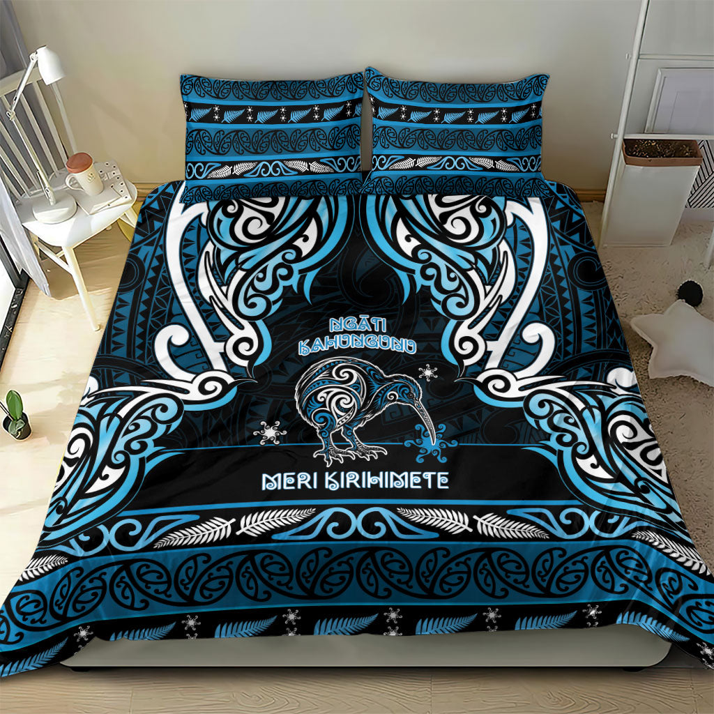 Ngati Kahungunu Aotearoa Meri Kirihimete Bedding Set Maori Kiwi Bird Silver Fern Koru Pattern