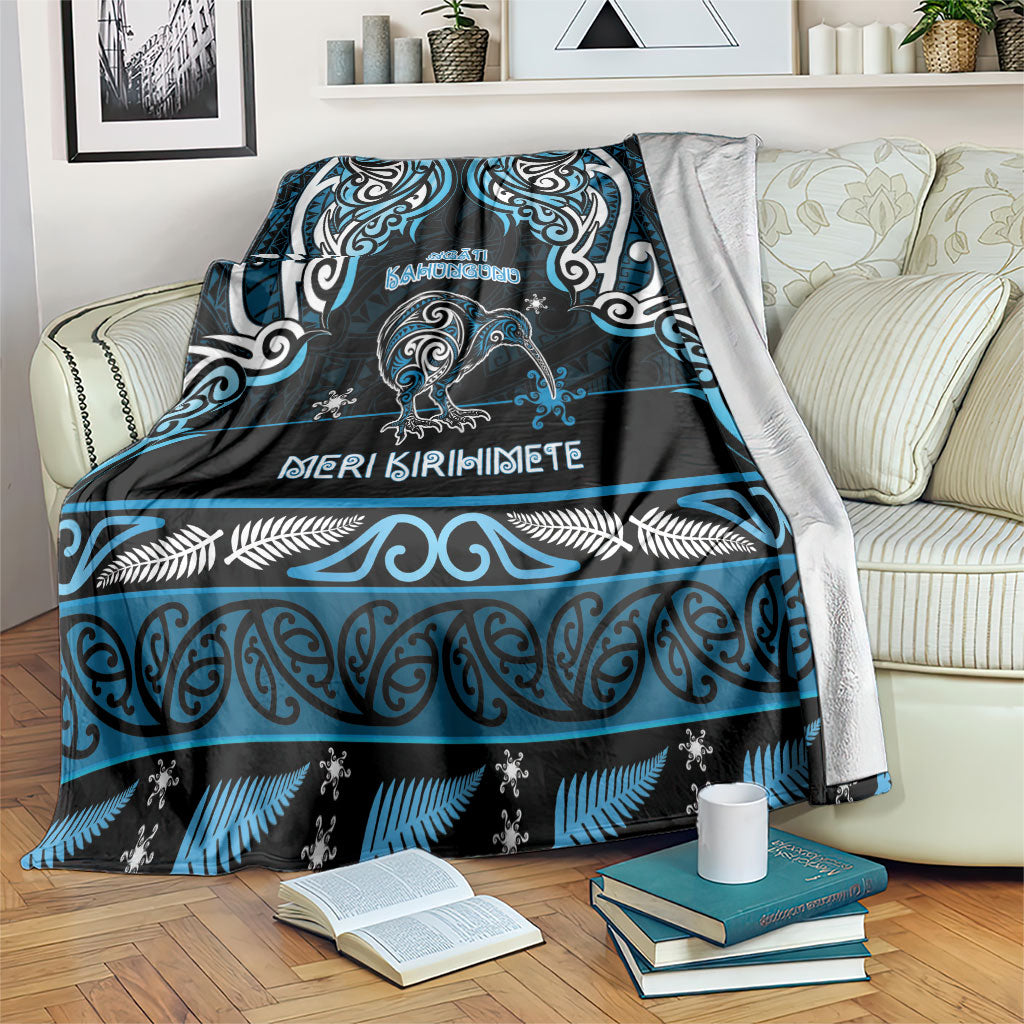 Ngati Kahungunu Aotearoa Meri Kirihimete Blanket Maori Kiwi Bird Silver Fern Koru Pattern