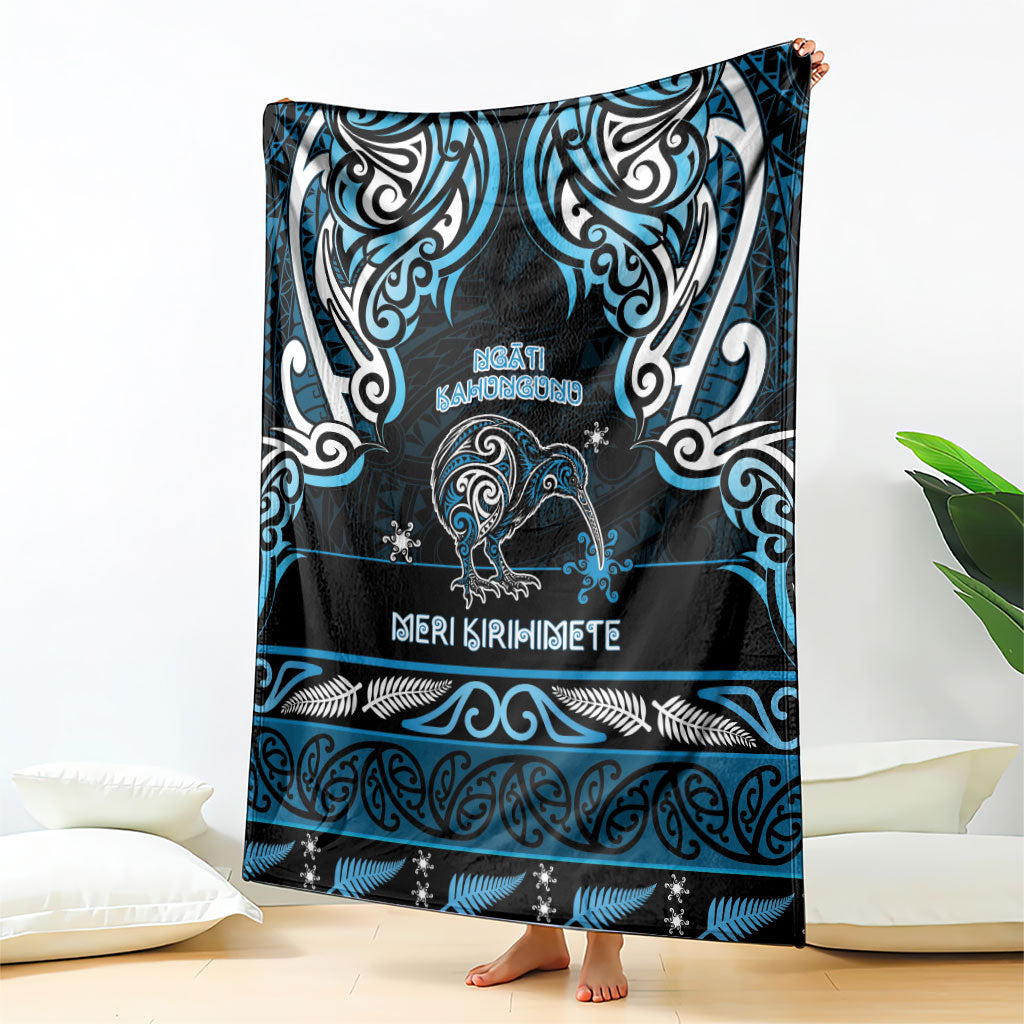 Ngati Kahungunu Aotearoa Meri Kirihimete Blanket Maori Kiwi Bird Silver Fern Koru Pattern