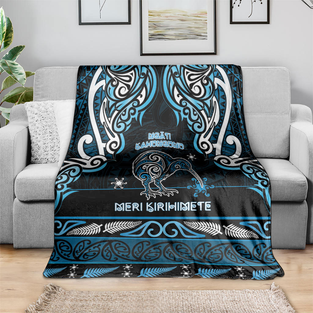 Ngati Kahungunu Aotearoa Meri Kirihimete Blanket Maori Kiwi Bird Silver Fern Koru Pattern