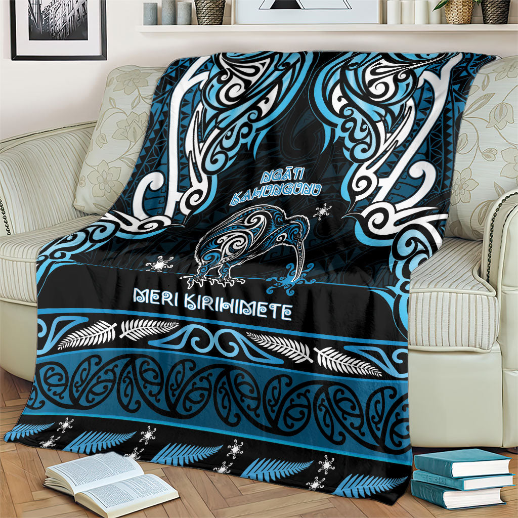 Ngati Kahungunu Aotearoa Meri Kirihimete Blanket Maori Kiwi Bird Silver Fern Koru Pattern