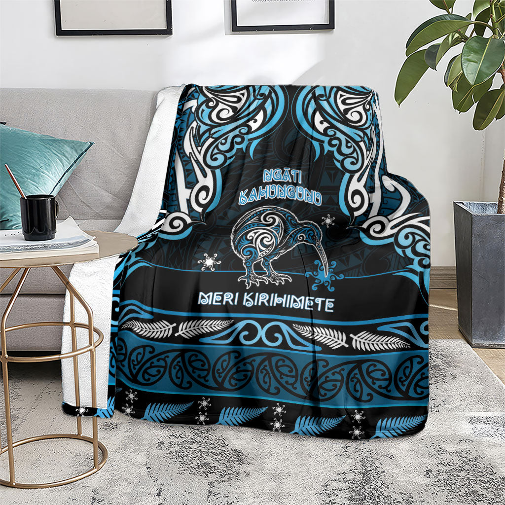 Ngati Kahungunu Aotearoa Meri Kirihimete Blanket Maori Kiwi Bird Silver Fern Koru Pattern