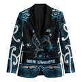 Personalised Ngati Kahungunu Aotearoa Meri Kirihimete Blazer Maori Kiwi Bird Silver Fern Koru Pattern