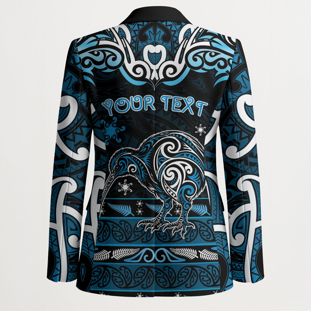 Personalised Ngati Kahungunu Aotearoa Meri Kirihimete Blazer Maori Kiwi Bird Silver Fern Koru Pattern