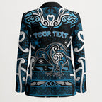 Personalised Ngati Kahungunu Aotearoa Meri Kirihimete Blazer Maori Kiwi Bird Silver Fern Koru Pattern
