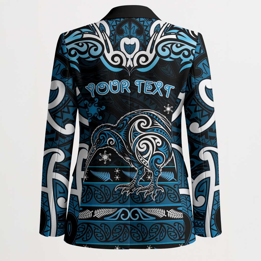 Personalised Ngati Kahungunu Aotearoa Meri Kirihimete Blazer Maori Kiwi Bird Silver Fern Koru Pattern