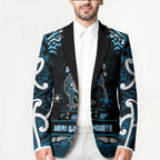 Personalised Ngati Kahungunu Aotearoa Meri Kirihimete Blazer Maori Kiwi Bird Silver Fern Koru Pattern