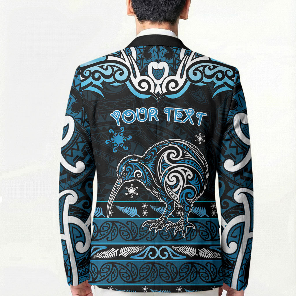 Personalised Ngati Kahungunu Aotearoa Meri Kirihimete Blazer Maori Kiwi Bird Silver Fern Koru Pattern