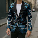 Personalised Ngati Kahungunu Aotearoa Meri Kirihimete Blazer Maori Kiwi Bird Silver Fern Koru Pattern