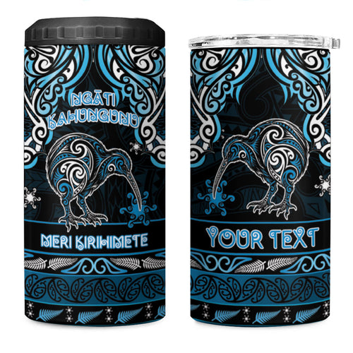 Personalised Ngati Kahungunu Aotearoa Meri Kirihimete 4 in 1 Can Cooler Tumbler Maori Kiwi Bird Silver Fern Koru Pattern