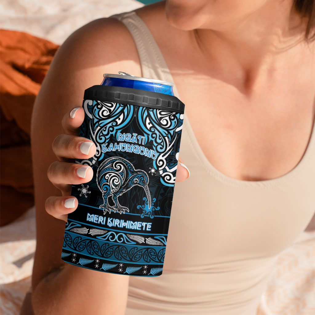 Personalised Ngati Kahungunu Aotearoa Meri Kirihimete 4 in 1 Can Cooler Tumbler Maori Kiwi Bird Silver Fern Koru Pattern
