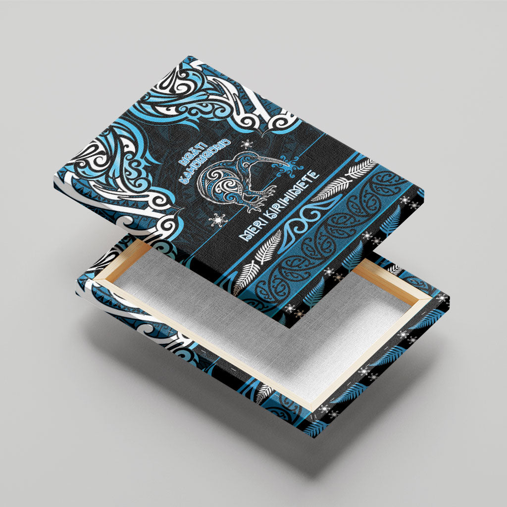 Ngati Kahungunu Aotearoa Meri Kirihimete Canvas Wall Art Maori Kiwi Bird Silver Fern Koru Pattern
