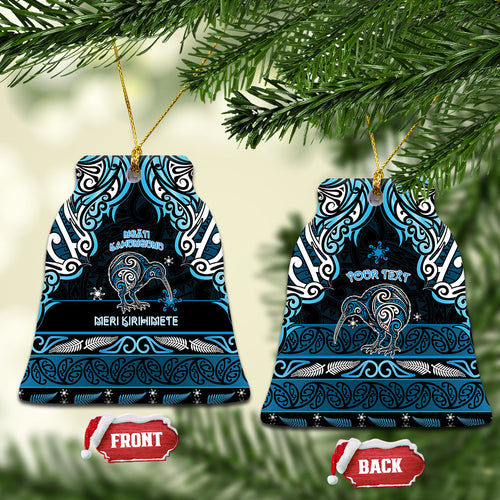 Personalised Ngati Kahungunu Aotearoa Meri Kirihimete Ceramic Ornament Maori Kiwi Bird Silver Fern Koru Pattern
