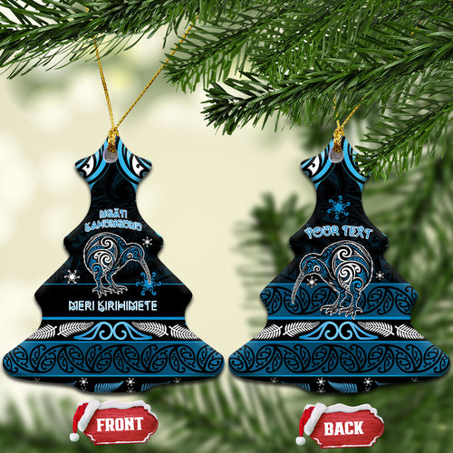 Personalised Ngati Kahungunu Aotearoa Meri Kirihimete Ceramic Ornament Maori Kiwi Bird Silver Fern Koru Pattern