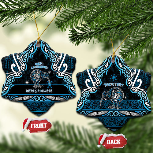 Personalised Ngati Kahungunu Aotearoa Meri Kirihimete Ceramic Ornament Maori Kiwi Bird Silver Fern Koru Pattern