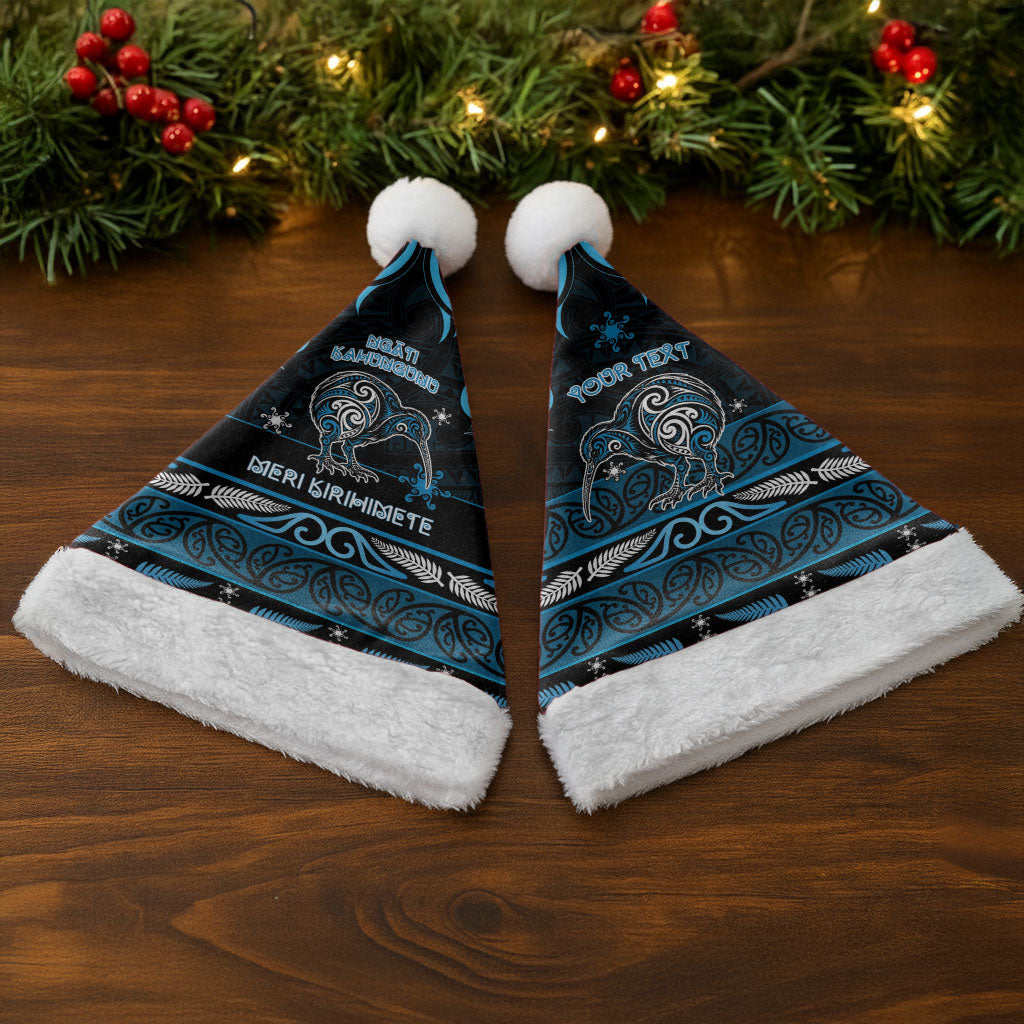 Personalised Ngati Kahungunu Aotearoa Meri Kirihimete Christmas Santa Hat Maori Kiwi Bird Silver Fern Koru Pattern