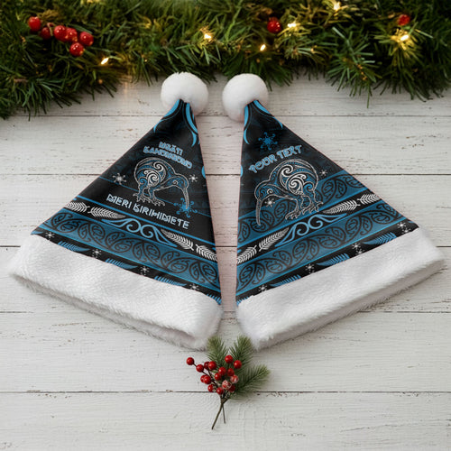Personalised Ngati Kahungunu Aotearoa Meri Kirihimete Christmas Santa Hat Maori Kiwi Bird Silver Fern Koru Pattern