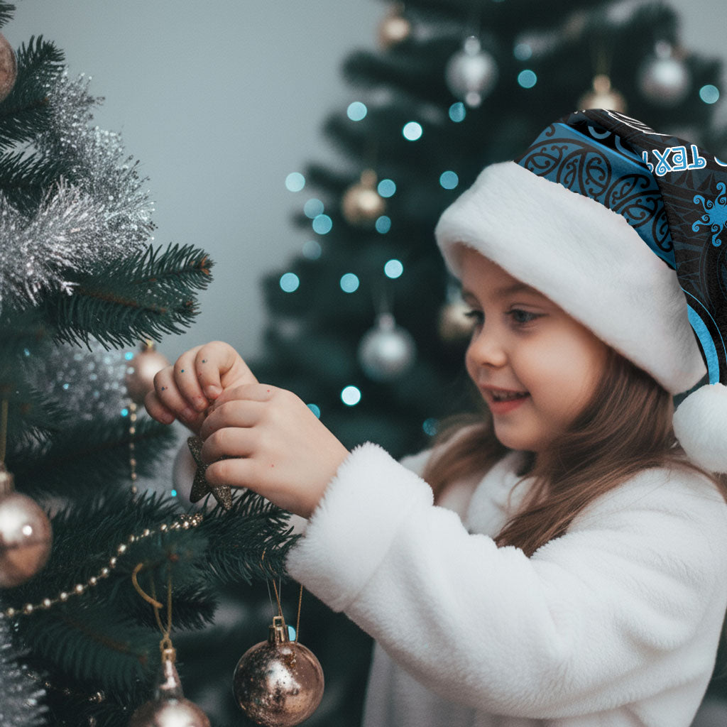 Personalised Ngati Kahungunu Aotearoa Meri Kirihimete Christmas Santa Hat Maori Kiwi Bird Silver Fern Koru Pattern