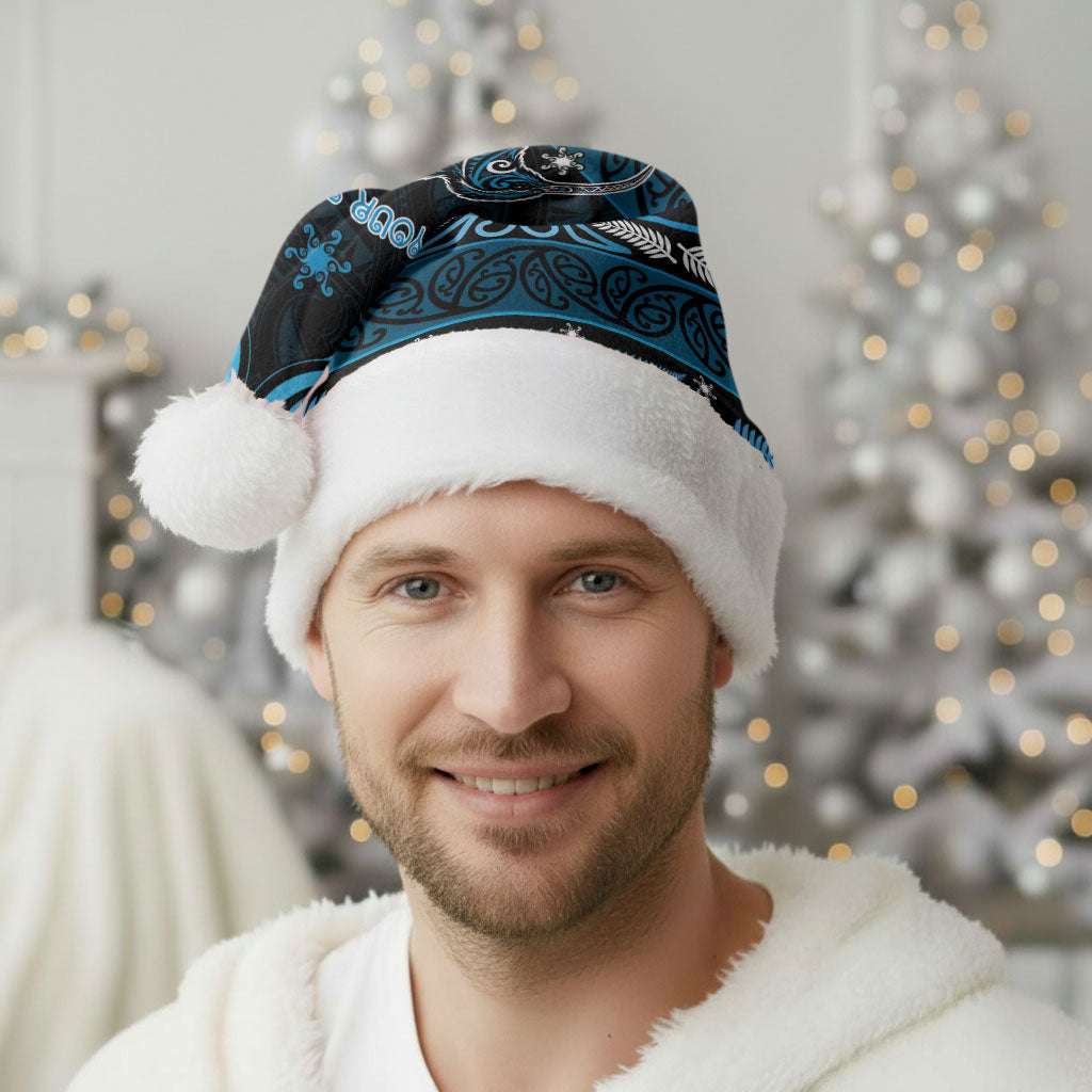 Personalised Ngati Kahungunu Aotearoa Meri Kirihimete Christmas Santa Hat Maori Kiwi Bird Silver Fern Koru Pattern