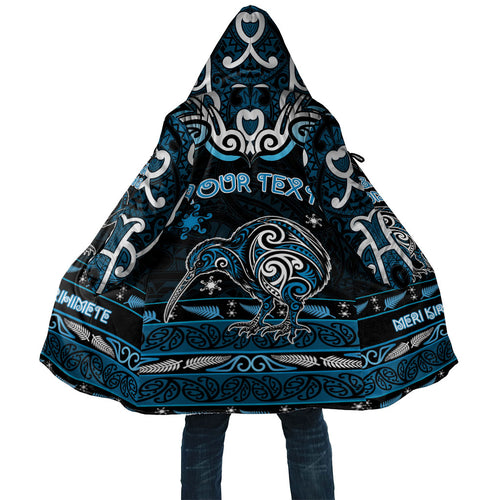 Personalised Ngati Kahungunu Aotearoa Meri Kirihimete Cloak Maori Kiwi Bird Silver Fern Koru Pattern