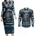 Personalised Ngati Kahungunu Aotearoa Meri Kirihimete Couples Matching Long Sleeve Bodycon Dress and Long Sleeve Button Shirt Maori Kiwi Bird Silver Fern Koru Pattern