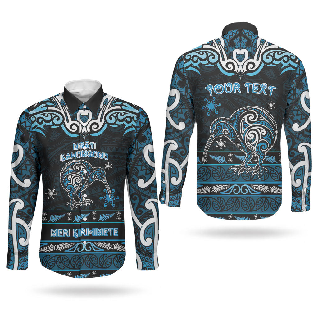 Personalised Ngati Kahungunu Aotearoa Meri Kirihimete Couples Matching Long Sleeve Bodycon Dress and Long Sleeve Button Shirt Maori Kiwi Bird Silver Fern Koru Pattern
