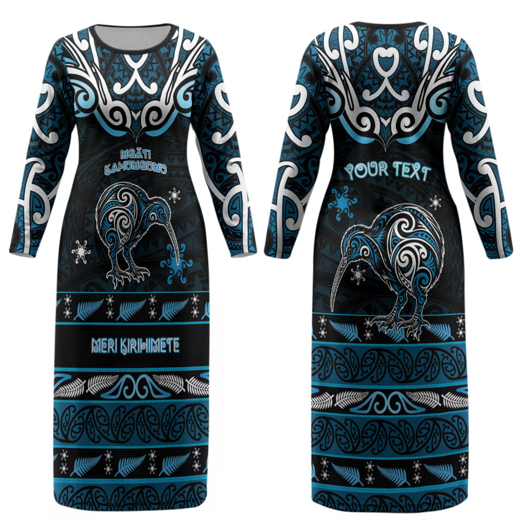 Personalised Ngati Kahungunu Aotearoa Meri Kirihimete Couples Matching Long Sleeve Bodycon Dress and Long Sleeve Button Shirt Maori Kiwi Bird Silver Fern Koru Pattern