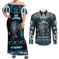 Personalised Ngati Kahungunu Aotearoa Meri Kirihimete Couples Matching Off Shoulder Maxi Dress and Long Sleeve Button Shirt Maori Kiwi Bird Silver Fern Koru Pattern
