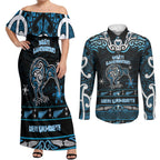 Personalised Ngati Kahungunu Aotearoa Meri Kirihimete Couples Matching Off Shoulder Maxi Dress and Long Sleeve Button Shirt Maori Kiwi Bird Silver Fern Koru Pattern