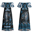 Personalised Ngati Kahungunu Aotearoa Meri Kirihimete Couples Matching Off Shoulder Maxi Dress and Long Sleeve Button Shirt Maori Kiwi Bird Silver Fern Koru Pattern