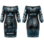 Personalised Ngati Kahungunu Aotearoa Meri Kirihimete Couples Matching Off The Shoulder Long Sleeve Dress and Hawaiian Shirt Maori Kiwi Bird Silver Fern Koru Pattern