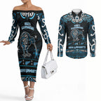 Personalised Ngati Kahungunu Aotearoa Meri Kirihimete Couples Matching Off The Shoulder Long Sleeve Dress and Long Sleeve Button Shirt Maori Kiwi Bird Silver Fern Koru Pattern