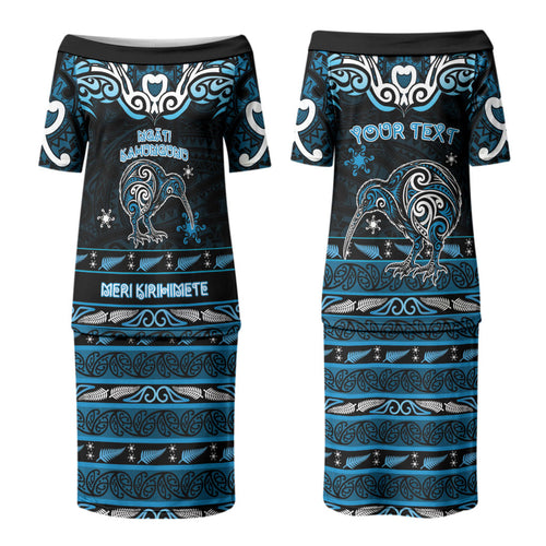 Personalised Ngati Kahungunu Aotearoa Meri Kirihimete Couples Matching Puletasi and Hawaiian Shirt Maori Kiwi Bird Silver Fern Koru Pattern