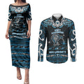 Personalised Ngati Kahungunu Aotearoa Meri Kirihimete Couples Matching Puletasi and Long Sleeve Button Shirt Maori Kiwi Bird Silver Fern Koru Pattern