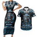 Personalised Ngati Kahungunu Aotearoa Meri Kirihimete Couples Matching Short Sleeve Bodycon Dress and Hawaiian Shirt Maori Kiwi Bird Silver Fern Koru Pattern