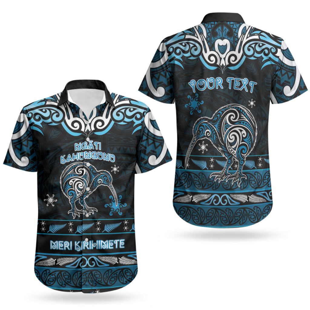 Personalised Ngati Kahungunu Aotearoa Meri Kirihimete Couples Matching Short Sleeve Bodycon Dress and Hawaiian Shirt Maori Kiwi Bird Silver Fern Koru Pattern