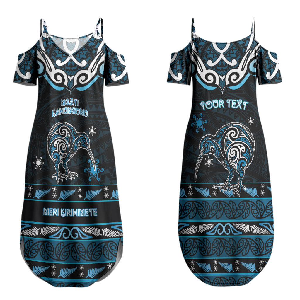 Personalised Ngati Kahungunu Aotearoa Meri Kirihimete Couples Matching Summer Maxi Dress and Hawaiian Shirt Maori Kiwi Bird Silver Fern Koru Pattern