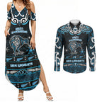 Personalised Ngati Kahungunu Aotearoa Meri Kirihimete Couples Matching Summer Maxi Dress and Long Sleeve Button Shirt Maori Kiwi Bird Silver Fern Koru Pattern