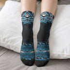 Personalised Ngati Kahungunu Aotearoa Meri Kirihimete Crew Socks Maori Kiwi Bird Silver Fern Koru Pattern