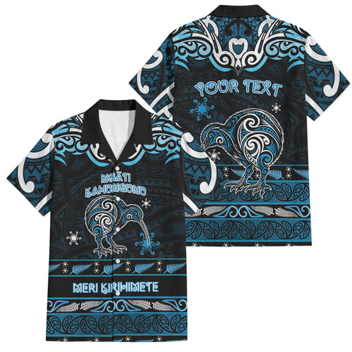 Personalised Ngati Kahungunu Aotearoa Meri Kirihimete Family Matching Mermaid Dress and Hawaiian Shirt Maori Kiwi Bird Silver Fern Koru Pattern