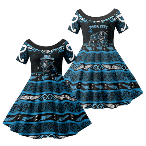 Personalised Ngati Kahungunu Aotearoa Meri Kirihimete Family Matching Mermaid Dress and Hawaiian Shirt Maori Kiwi Bird Silver Fern Koru Pattern